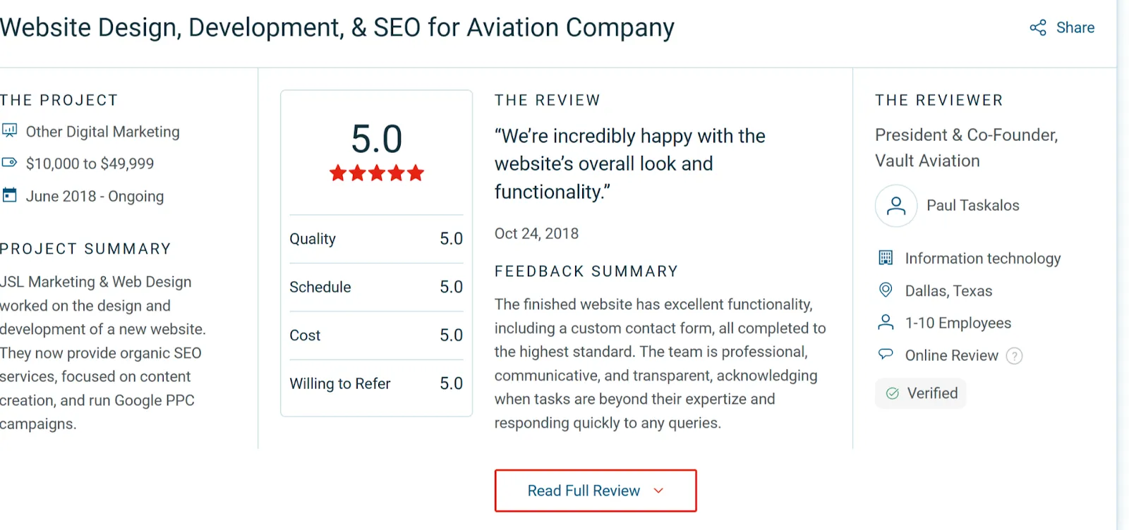 JSL Marketing & Web Design company client review