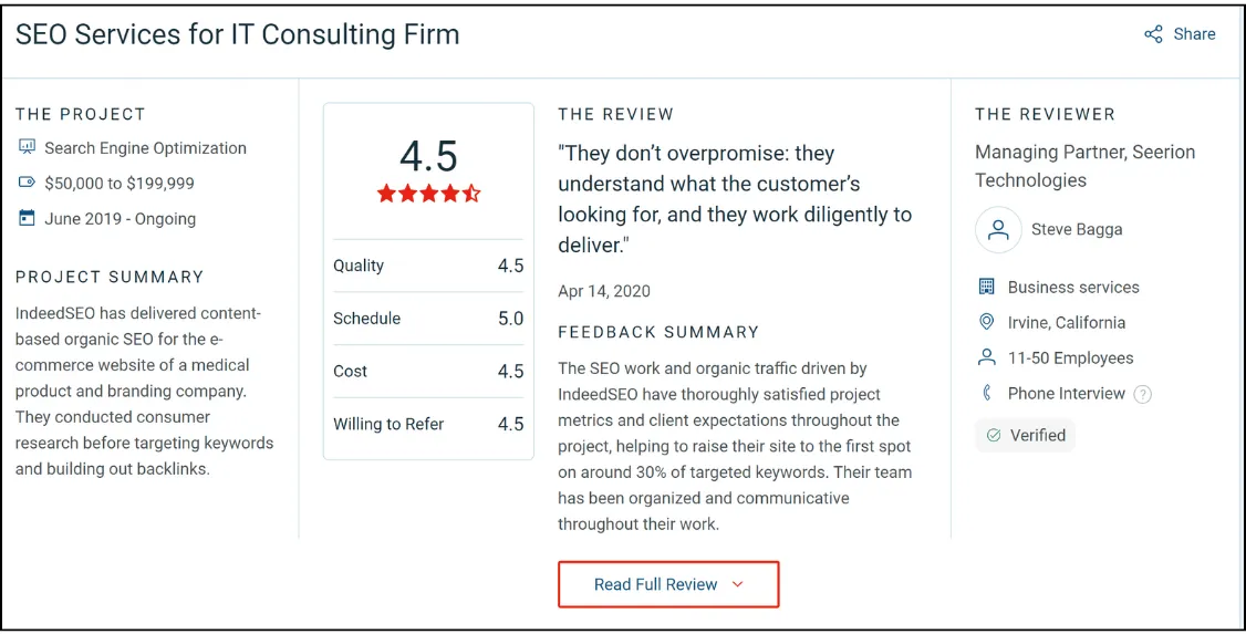 indeed seo testimonials