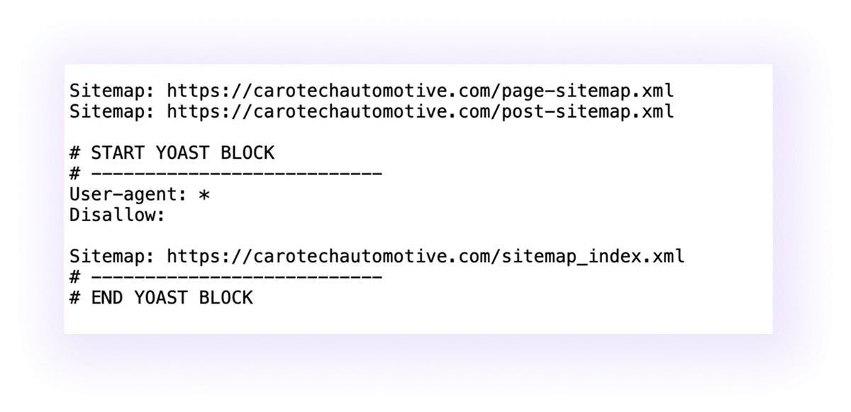example of a robots.txt for an automotive business website