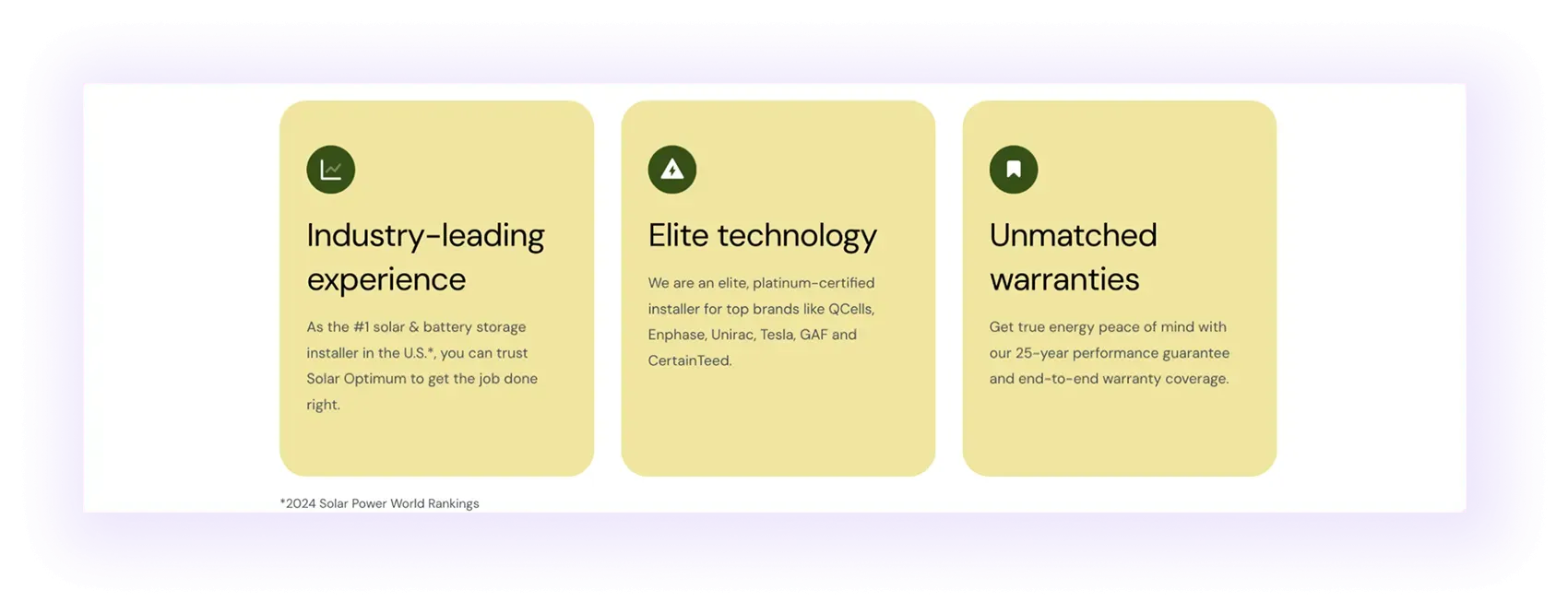 value proposition block on a solar company website