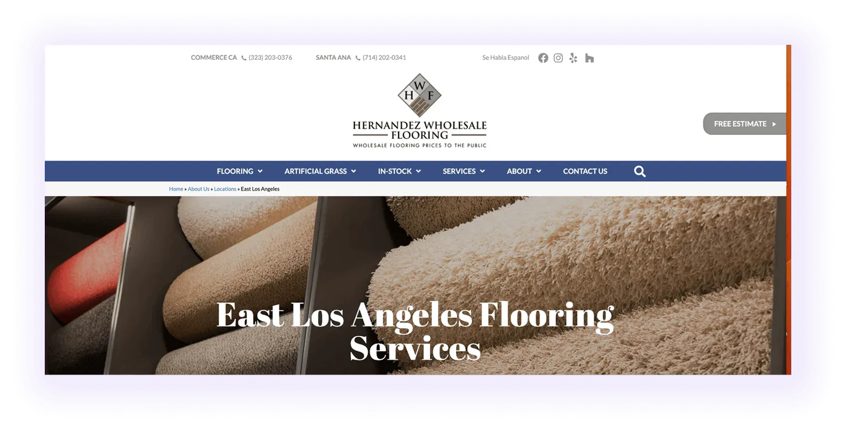 a national flooring webiste local service page with an optimized heading