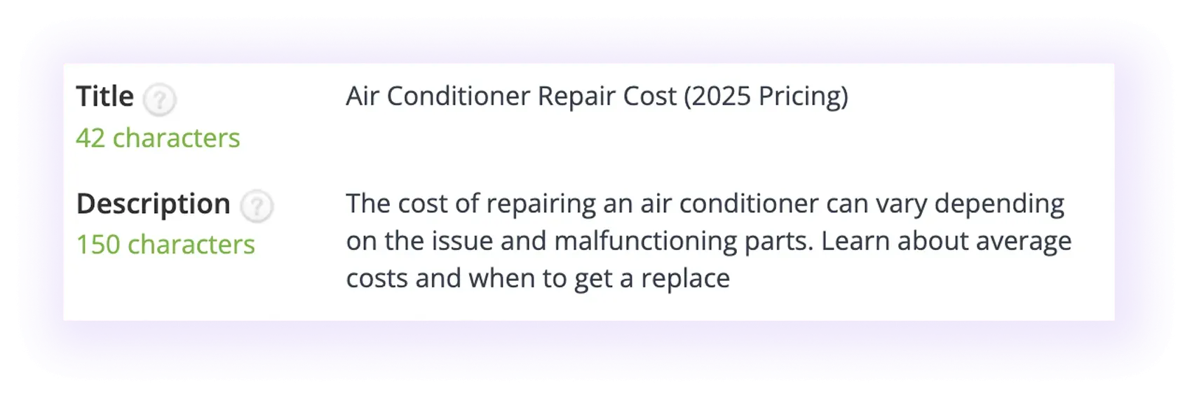 optimized meta title and meta description in an hvac company website blog