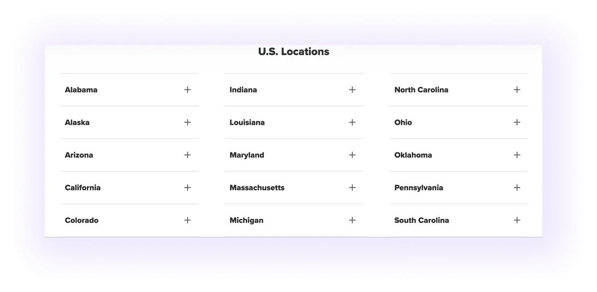 locations listed on a accounting service page