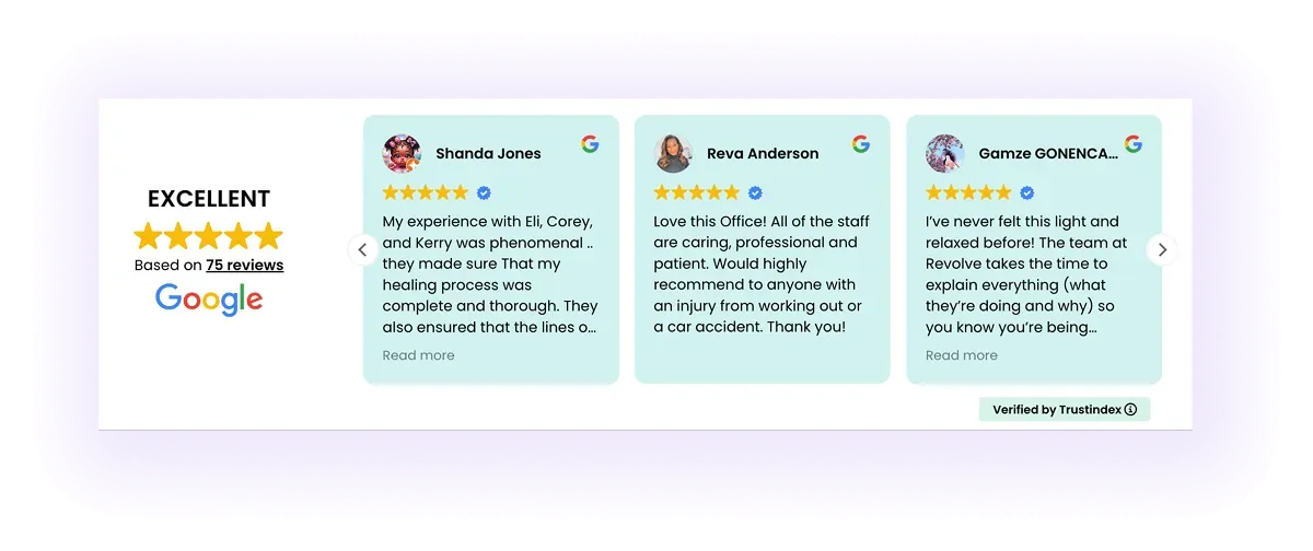 testimonials block on a physiotherapy website