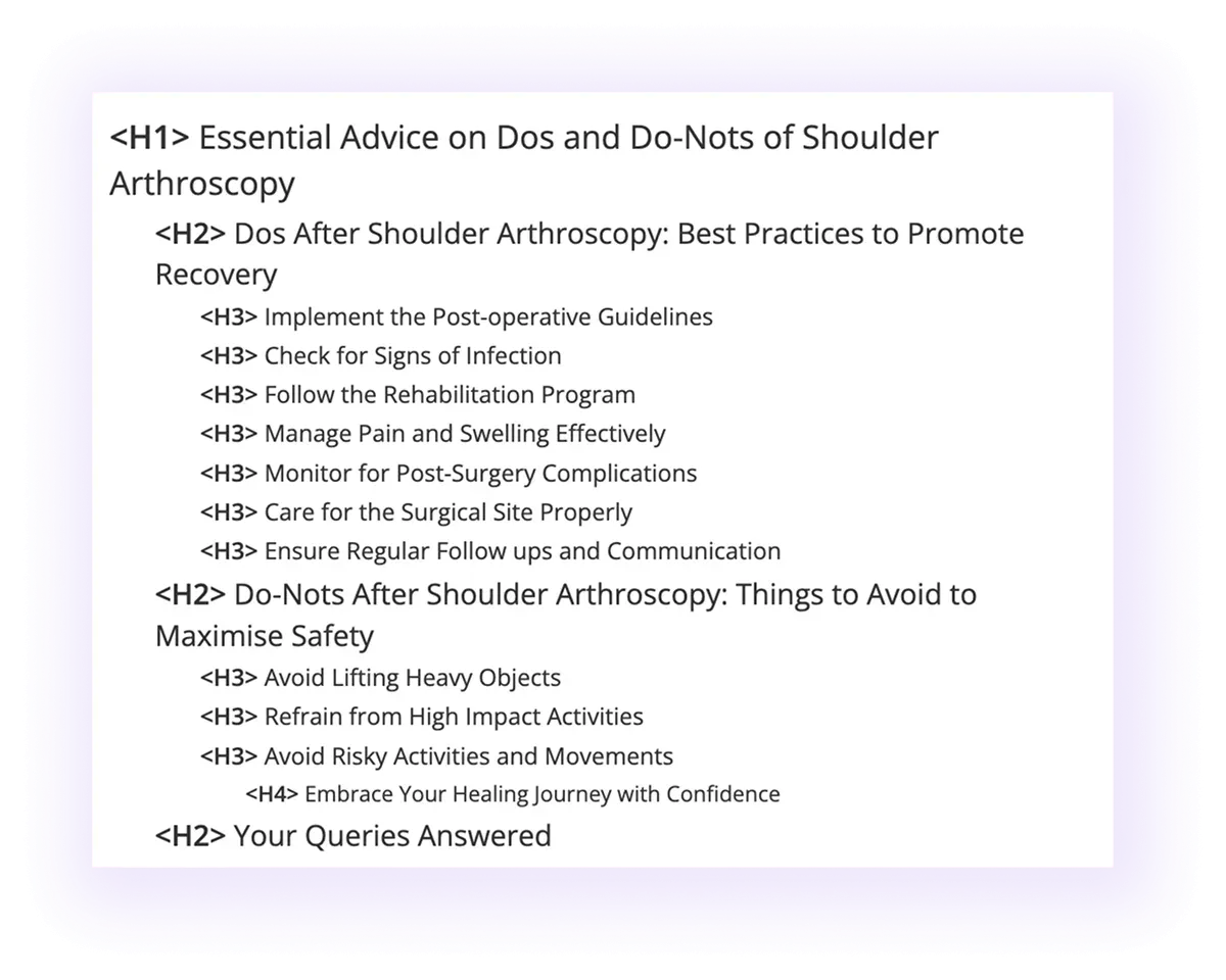 blog post heading structure in an orthopedic website