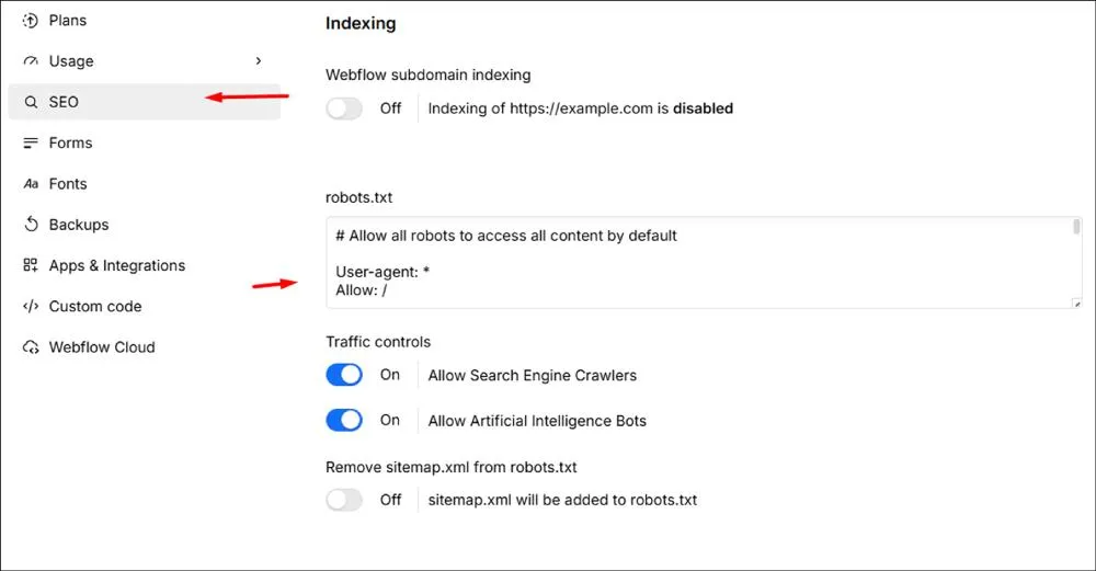 Webflow allows Automatic Technical SEO Features