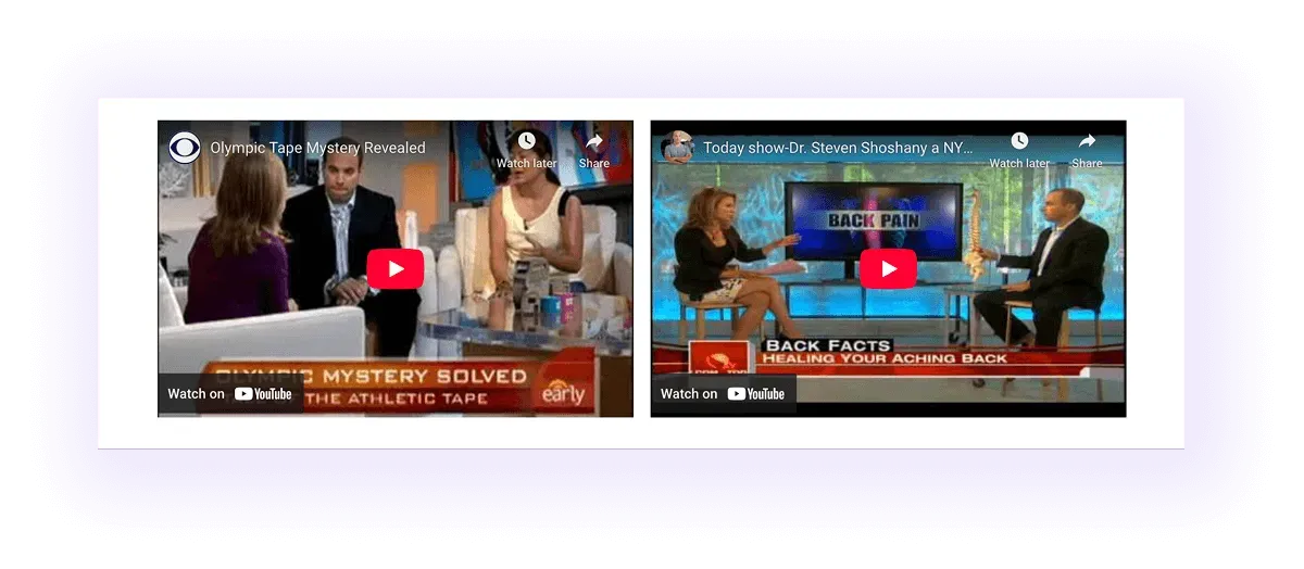 interview or TV features block on a chiropractor's website