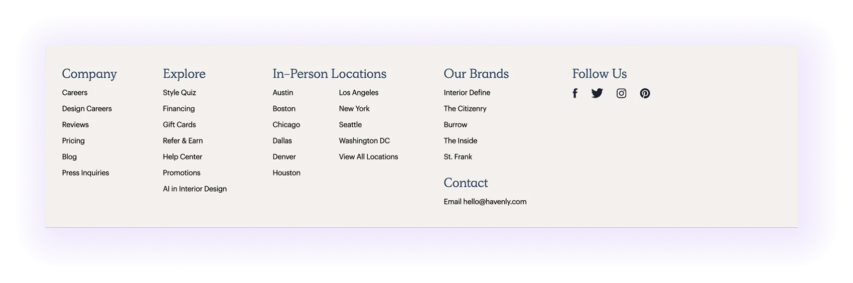 navigation setup to highlights service areas for Interior Design SEO