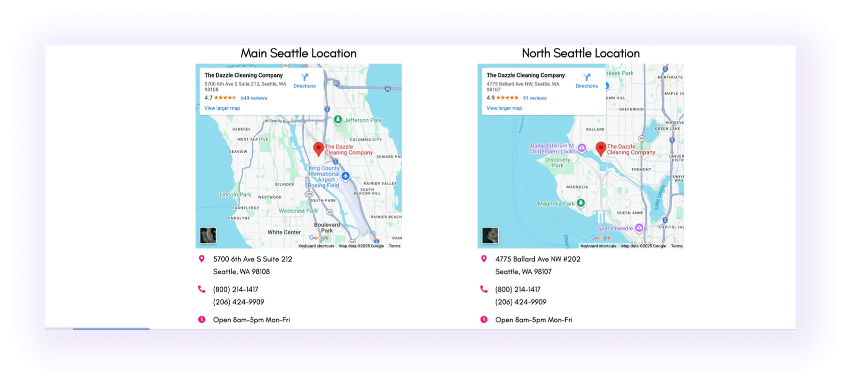 Google maps and locations added to a cleaning company website